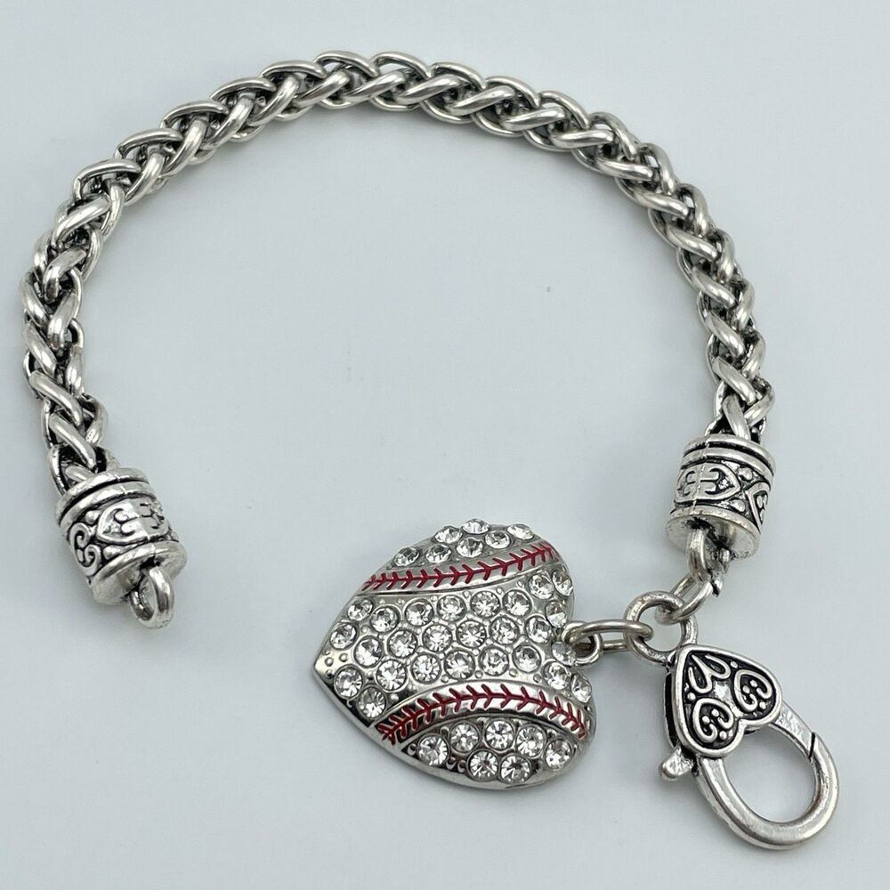 Fun Baseball Rhinestone Charm Rope Chain Bracelet Statement All American